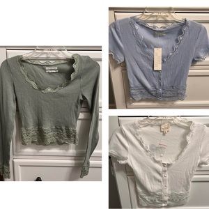 Urban outfitters lace trim tees (green and white)